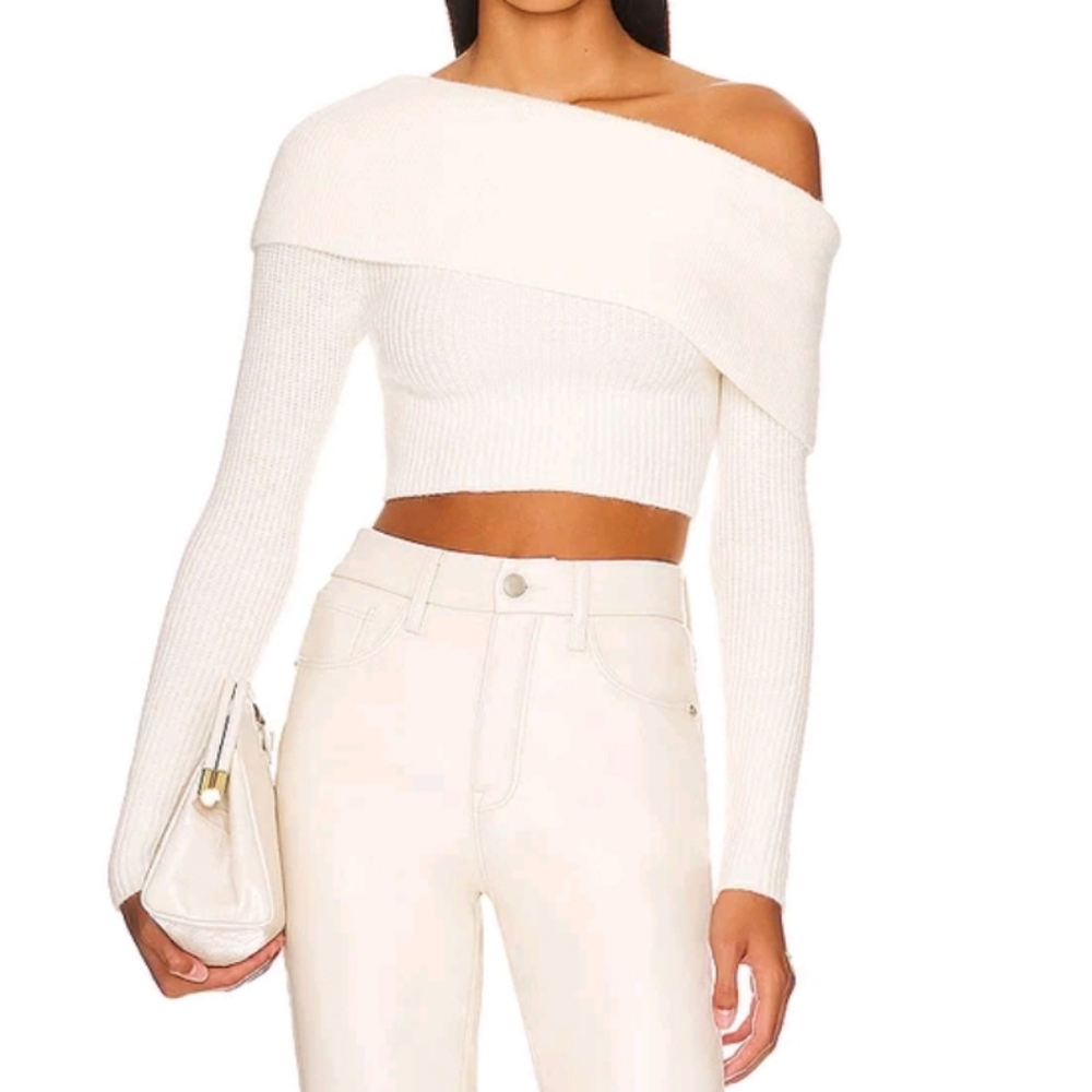 Remi x Revolve Lindsay Cropped Off Shoulder L Ivory NEW